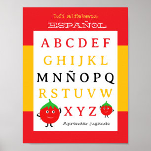 Spanish Alphabet Kids Poster Cute tomatos