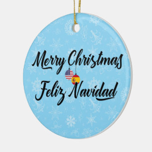 Spanish American Bilingual Merry Christmas Ceramic Tree Decoration