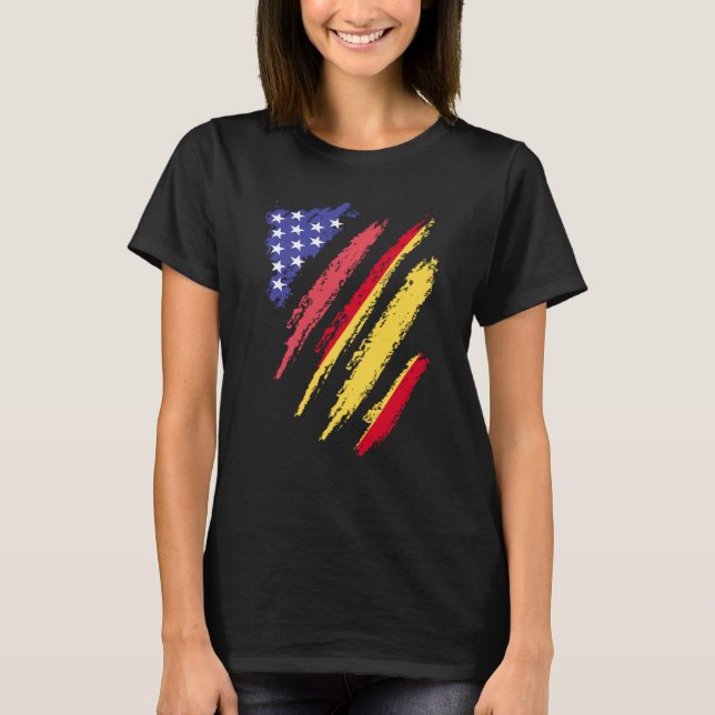 Spanish American Patriot Grown Heart Flag Stripes T-Shirt (Front)