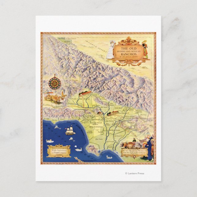 Spanish and Mexican Ranchos of Los Angeles Map Postcard (Front)