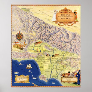 Spanish and Mexican Ranchos of Los Angeles Map Poster