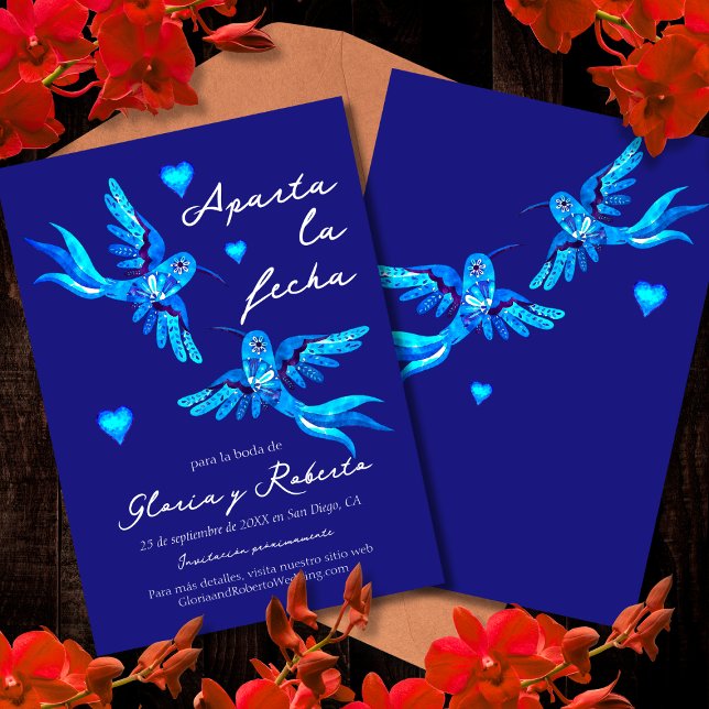 Spanish, Aparta la Fecha Boda Colibrí Azul  Invitation (Creator Uploaded)