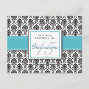 SPANISH Aqua Damask Quinceañera Invitación Invitation