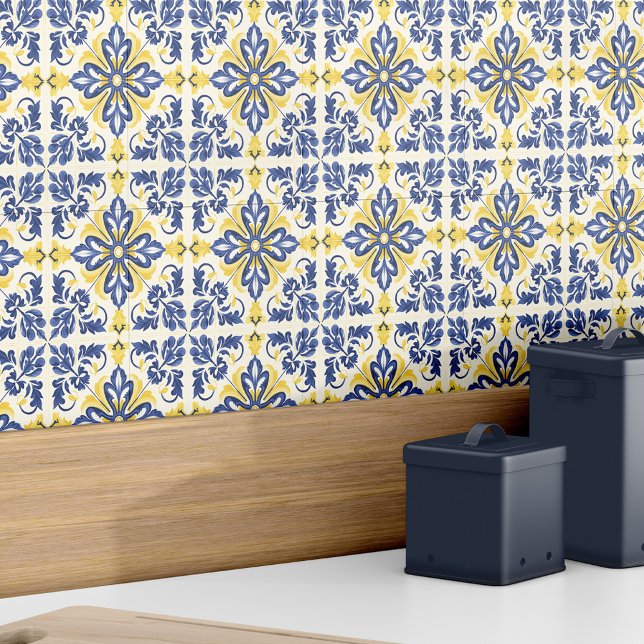 Spanish Azulejo Modern Elegant Blue Yellow Tile (Spanish Azulejo Modern Elegant Blue Yellow Ceramic Tile)