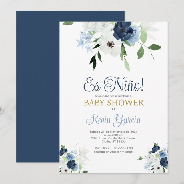 Spanish Baby Shower Boy Invitation (Front/Back)