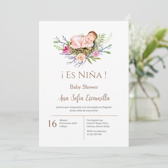 Spanish Baby Shower Girl invitation (Standing Front)