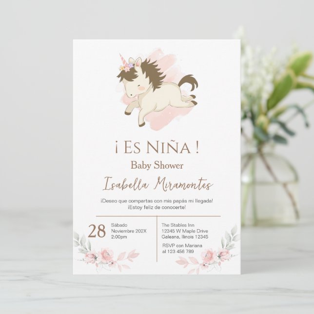 Spanish Baby Shower Girl invitation (Standing Front)