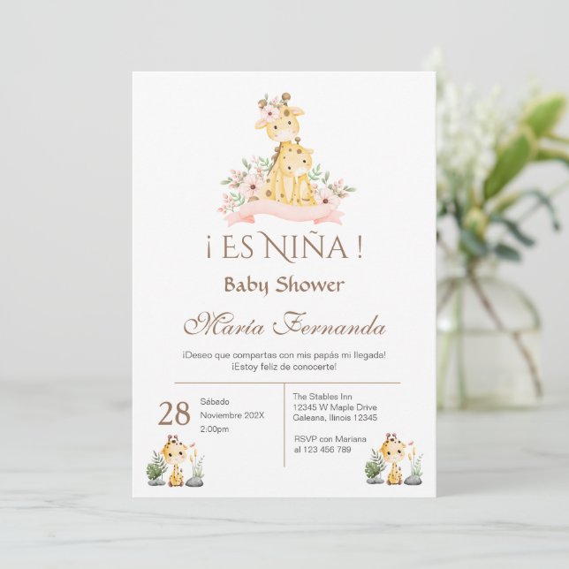 Spanish Baby Shower Girl invitation (Standing Front)