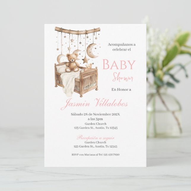 Spanish Baby Shower Invitation Bear Girl (Standing Front)