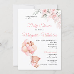 Spanish Baby Shower Invitation Pink Bear Girl