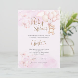 Spanish Baby Shower Invitation Pink Bear Girl