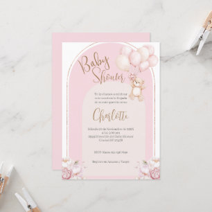 Spanish Baby Shower Invitation Pink Bear Girl