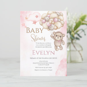 Spanish Baby Shower Invitation Pink Bear Girl