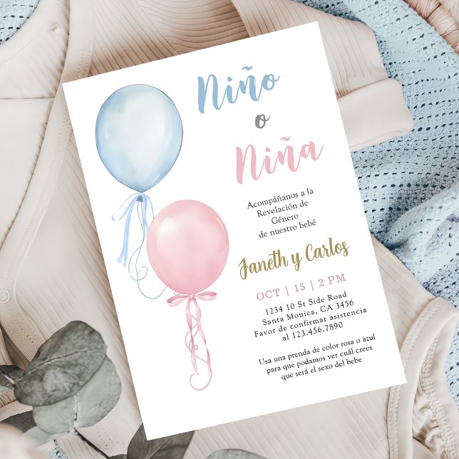 Spanish Balloons Gender Reveal Invitation (Creator Uploaded)