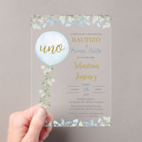 Spanish Baptism Acrylic Invite With Balloons