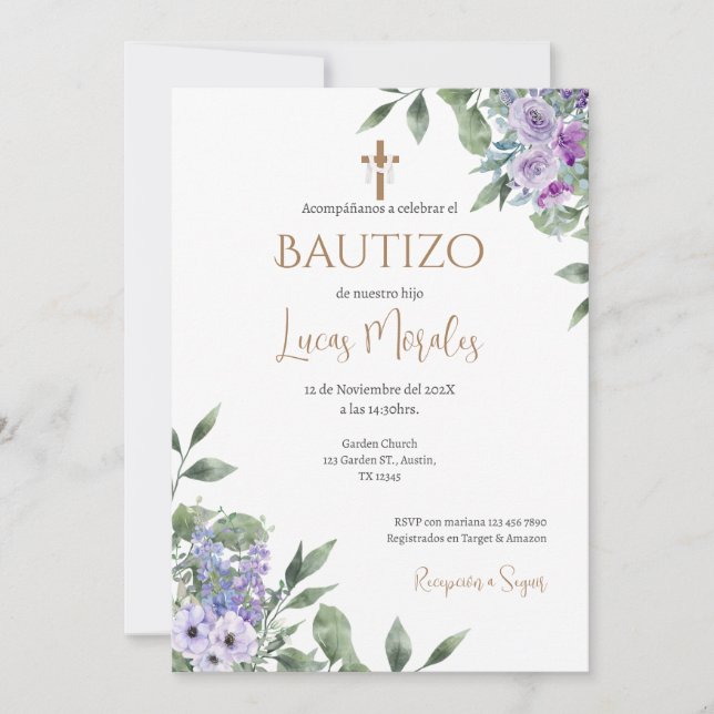 Spanish Baptism Boy invitation (Front)