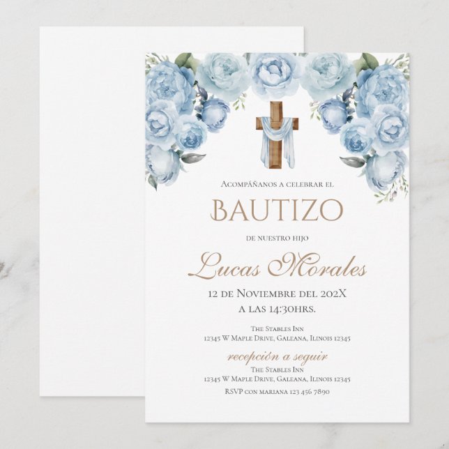 Spanish Baptism Boy invitation (Front/Back)