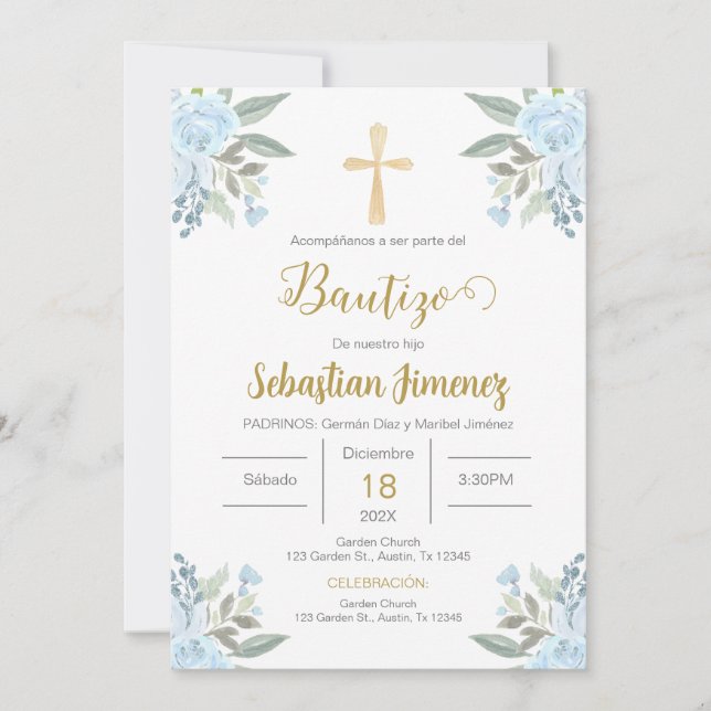 Spanish Baptism Boy Invitation (Front)