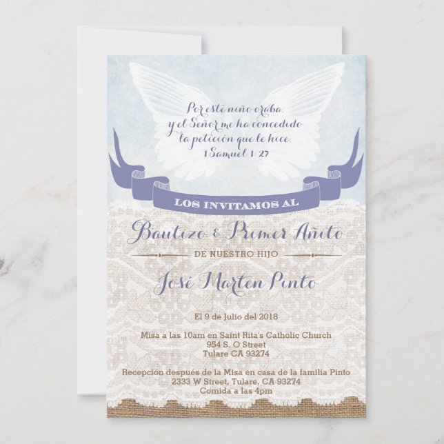 Spanish Baptism & First Birthday Invite Cards Boy (Front)