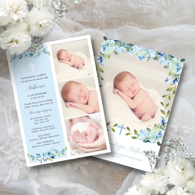 Spanish Baptism for Boy Bautizo para Niño Invitation (Invitación de bautizo para niños en español. Baptism invitation for boys in Spanish)