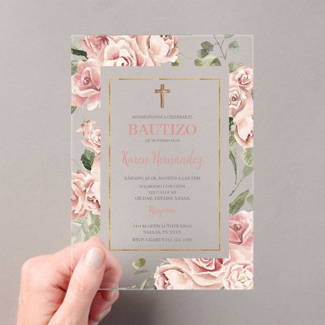 Spanish Baptism Girl Acrylic Invitations (Insitu (Handheld))