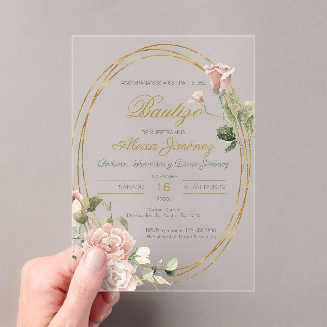 Spanish Baptism Girl Acrylic Invitations (Insitu (Handheld))