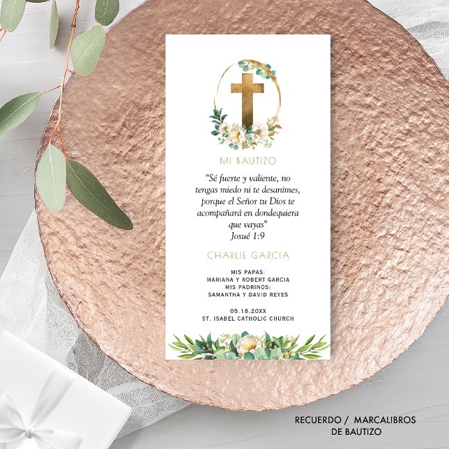 Spanish, Baptism Greenery Bookmark favour Thank Yo You Card (Creator Uploaded)