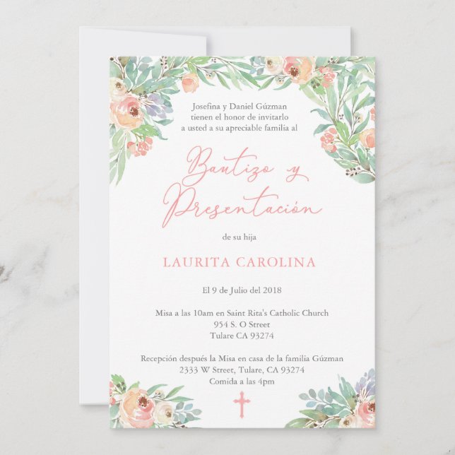 Spanish Baptism & Presentation for Girl Invitation (Front)
