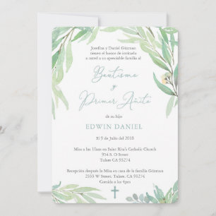 Spanish Bautizo Boy Baptism and First Birthday Invitation