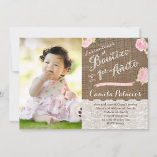 Spanish Bautizo Cumple Baptism 1st Birthday Photo Invitation