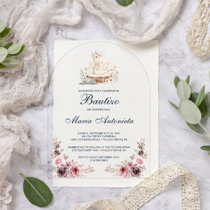 Spanish Bautizo De Niña Floral Bunny Baby  Acrylic Invitations