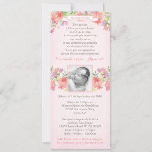 Spanish Bautizo Pink Floral Baptism invites girl