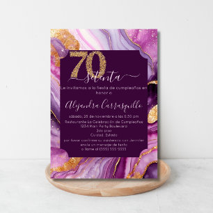 Spanish Beautiful Pink Agate 70th Birthday Party Invitation