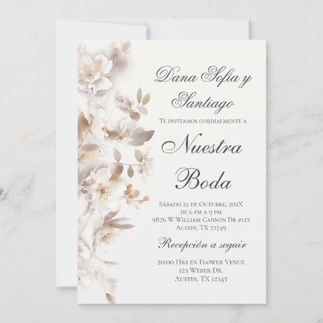 Spanish Beige floral Wedding Invitation (Front)