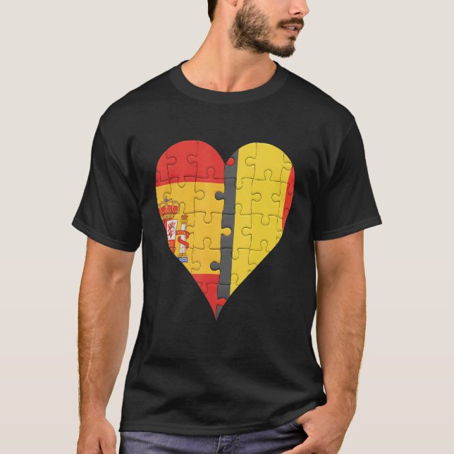 Spanish Belgian Flag Heart T-Shirt (Front)