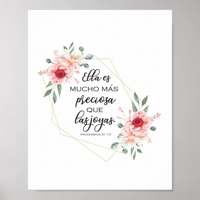 Spanish bible verse Proverbios 31:10 Poster (Front)