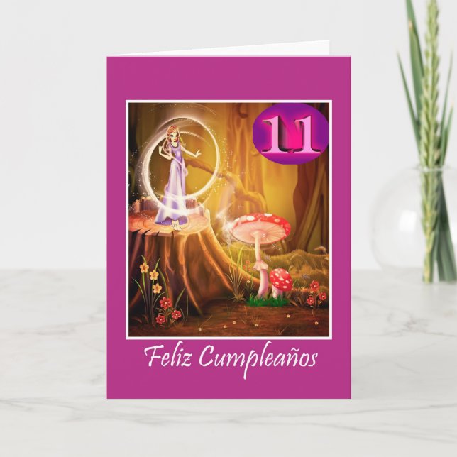 Spanish birthday for 11 year old girl with fairy card (Front)