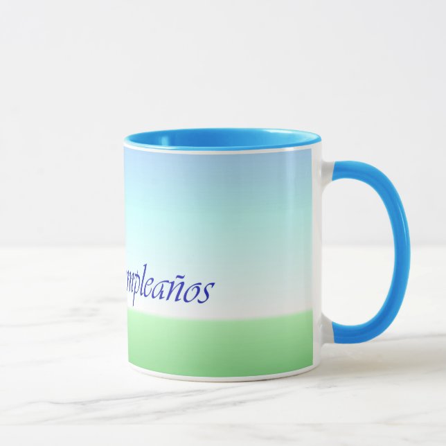 Spanish Birthday Green Blue Ringer Mug (Right)
