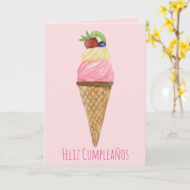 Spanish Birthday Ice Cream cupcakes  Card (Yellow Flower)