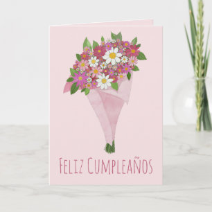 Spanish Birthday Pink bouquet of flowers Card