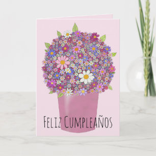 Spanish Birthday Pink bouquet of flowers Card