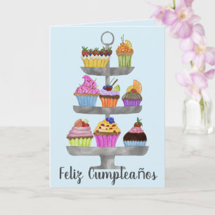 Spanish Birthday Watercolor cupcakes  Card