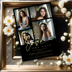 Spanish Black Trendy Quinceañera Collage 4 Photos
