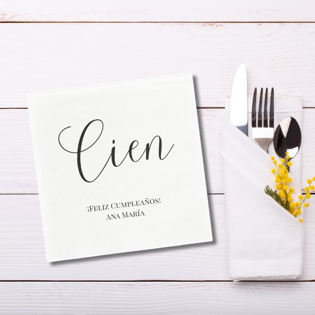 Spanish Black & White Minimalist 100th Birthday  Napkin (Creator Uploaded)