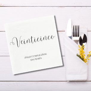 Spanish Black & White Minimalist 25th Birthday  Napkin