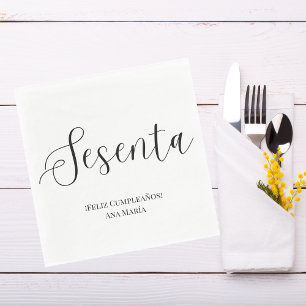 Spanish Black & White Minimalist 60th Birthday Napkin