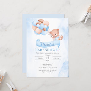 Spanish Blue Bear  Baby Shower Invitation
