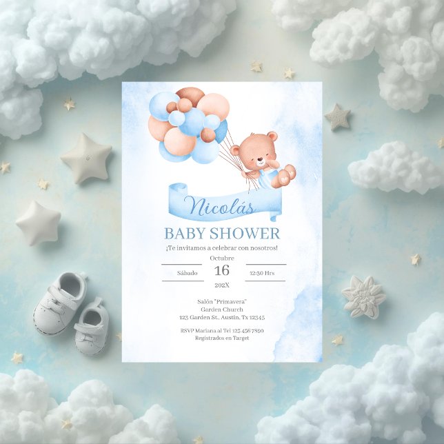 Spanish Blue Bear  Baby Shower Invitation (Creator Uploaded)