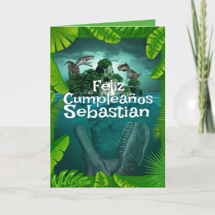 Spanish Blue Dinosaur Jungle For Boys Birthday  Card