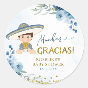 Spanish Blue Es Biño Boy Baby Shower Gracias Classic Round Sticker